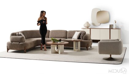 Medusa Home Mobilya - Ahuse Ceviz U Köşe Takımı