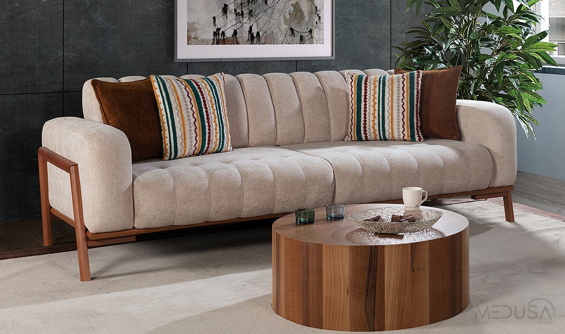 Medusa Home Mobilya - Akçay Krem Üçlü Koltuk Medusa Home Mobilya - Akçay Krem Üçlü Koltuk