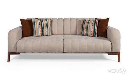 Medusa Home Mobilya - Akçay Krem Üçlü Koltuk