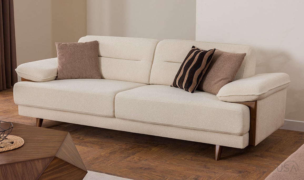 Medusa Home Mobilya - Akira Krem Üçlü Koltuk