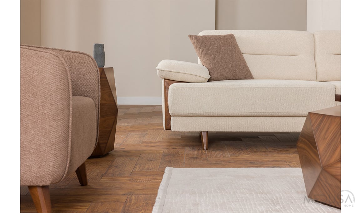 Medusa Home Mobilya - Akira Krem Üçlü Koltuk