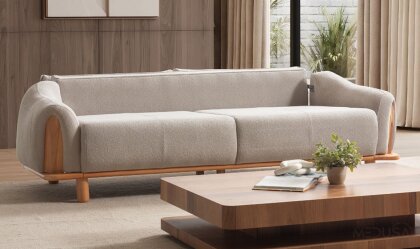 Medusa Home Mobilya - Alaçam Wood Krem Üçlü Koltuk