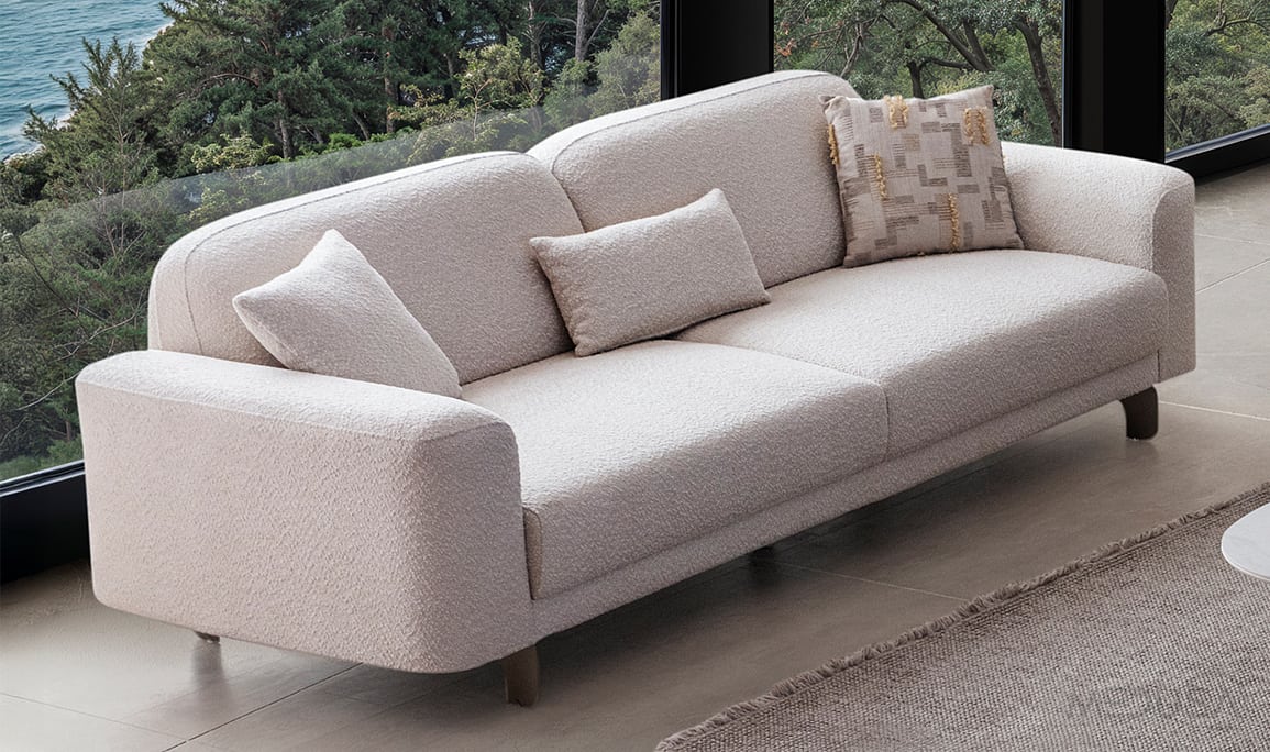 Medusa Home Mobilya - Alessa Beyaz Üçlü Koltuk