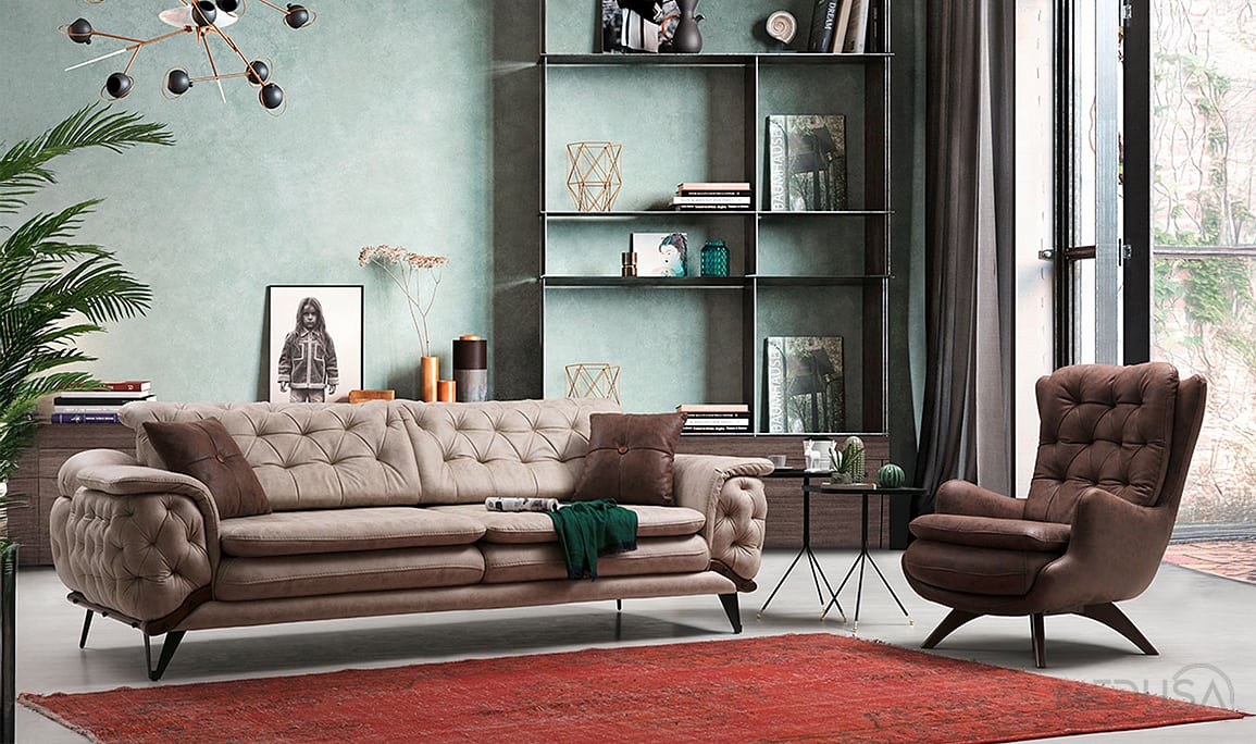 Medusa Home Mobilya - Alice Açık Kahve Üçlü Koltuk