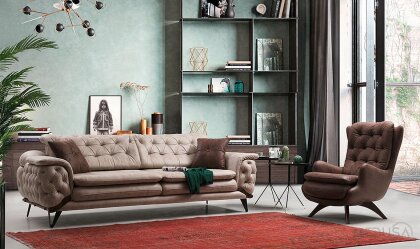 Medusa Home Mobilya - Alice Açık Kahve Üçlü Koltuk