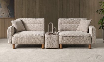 Medusa Home Mobilya - Altura Ahşap Ara Sehpalı Üçlü Koltuk