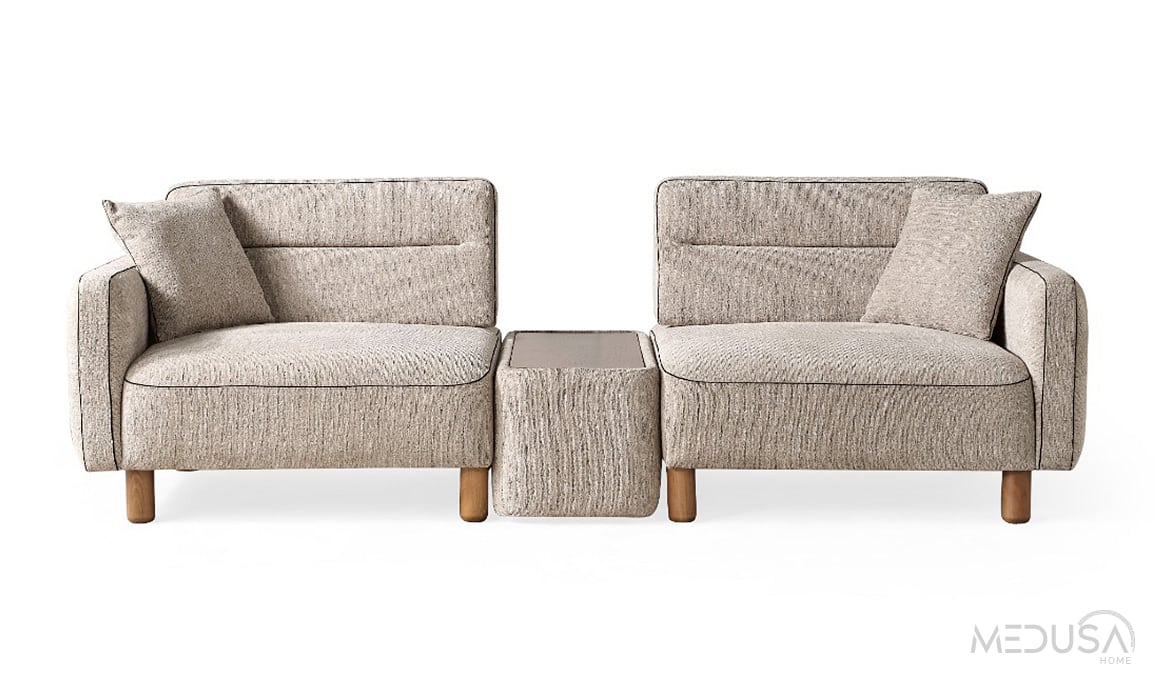 Medusa Home Mobilya - Altura Ahşap Ara Sehpalı Üçlü Koltuk