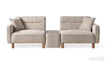 Medusa Home Mobilya - Altura Ahşap Ara Sehpalı Üçlü Koltuk
