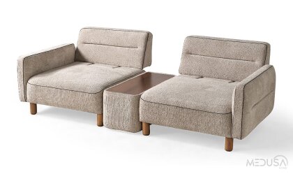 Medusa Home Mobilya - Altura Ahşap Ara Sehpalı Üçlü Koltuk