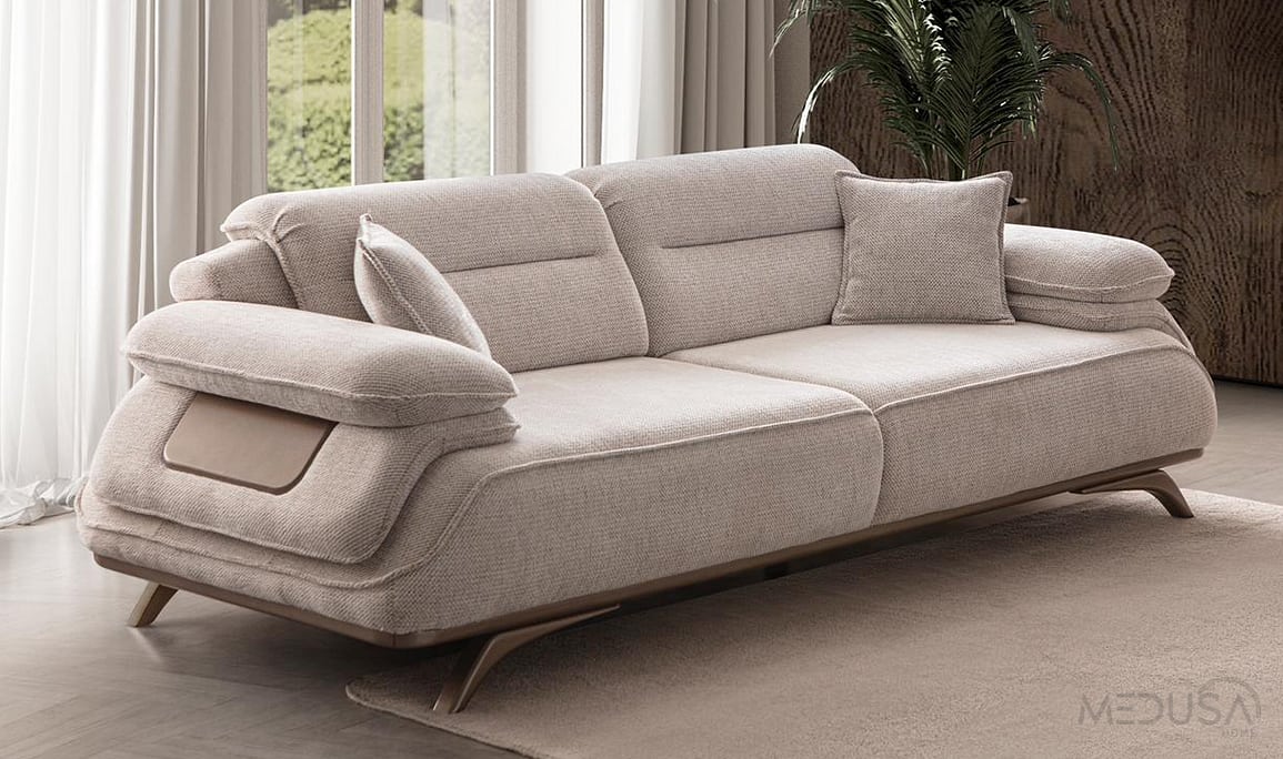 Medusa Home Mobilya - Anza Krem Üçlü Koltuk