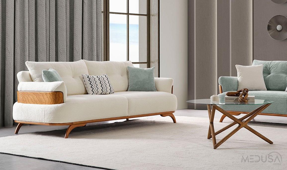 Medusa Home Mobilya - Arin Beyaz Üçlü Koltuk