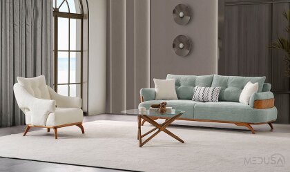 Medusa Home Mobilya - Arin Mint Yeşili Üçlü Koltuk