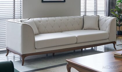 Medusa Home Mobilya - Art Walnut Beyaz Üçlü Koltuk