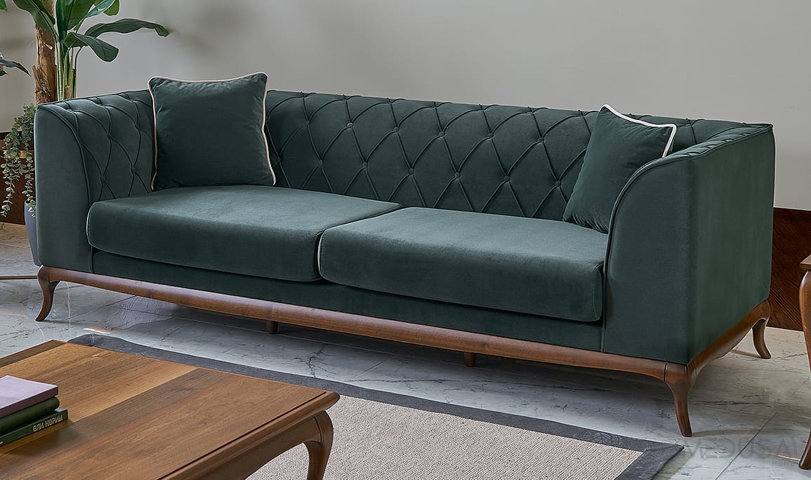 Medusa Home Mobilya - Art Walnut Yeşil Üçlü Koltuk