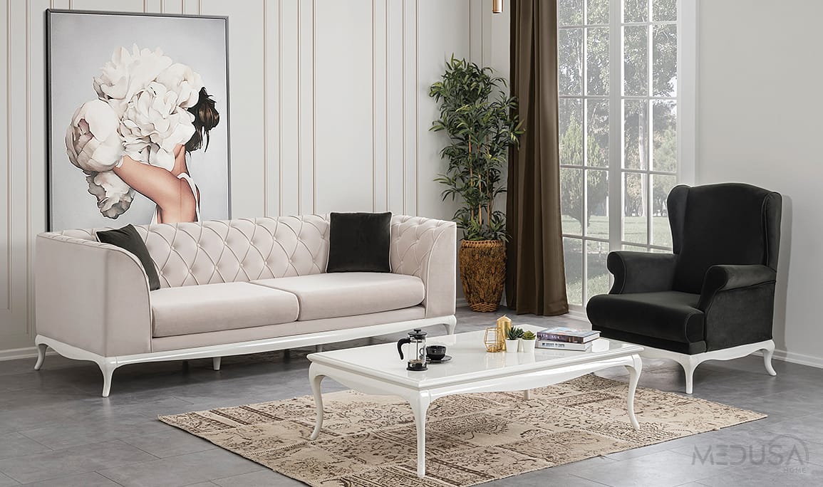Medusa Home Mobilya - Art White Üçlü Koltuk
