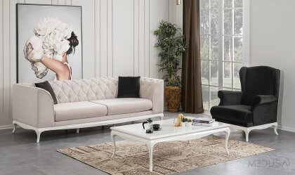 Medusa Home Mobilya - Art White Üçlü Koltuk