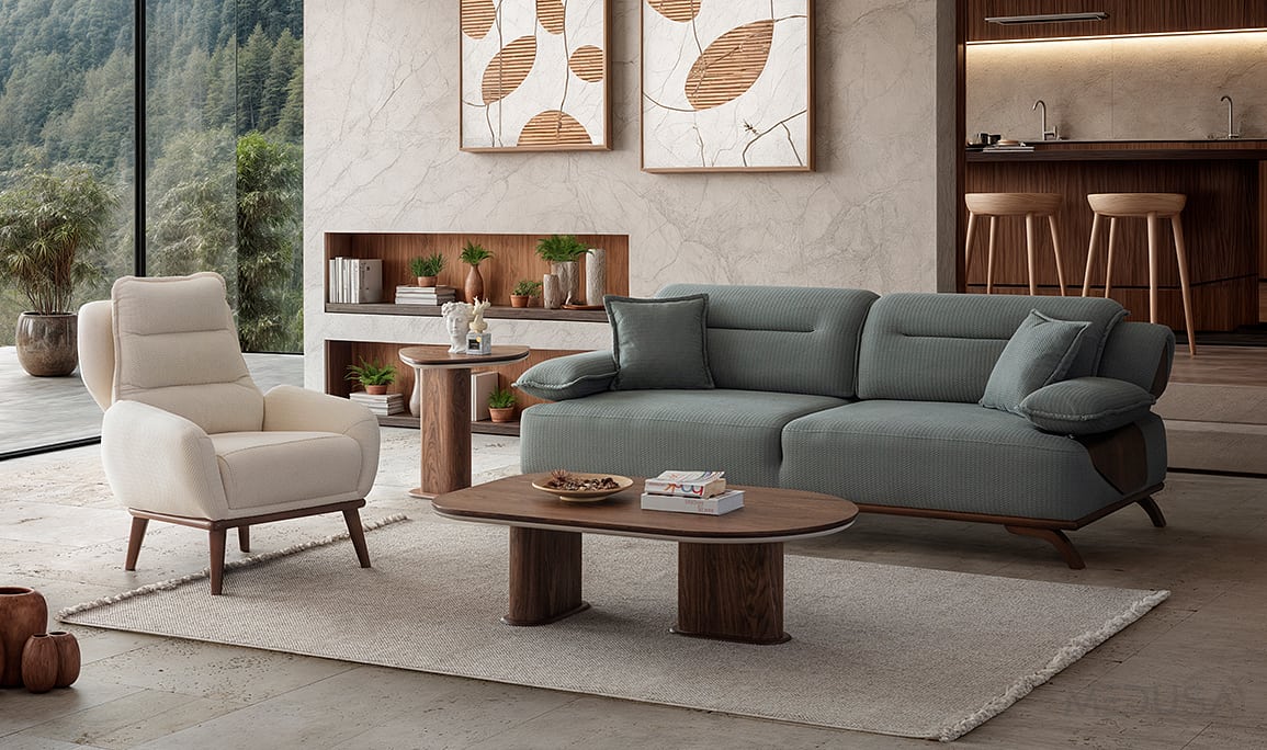 Medusa Home Mobilya - Artemis Yeşil Üçlü Koltuk