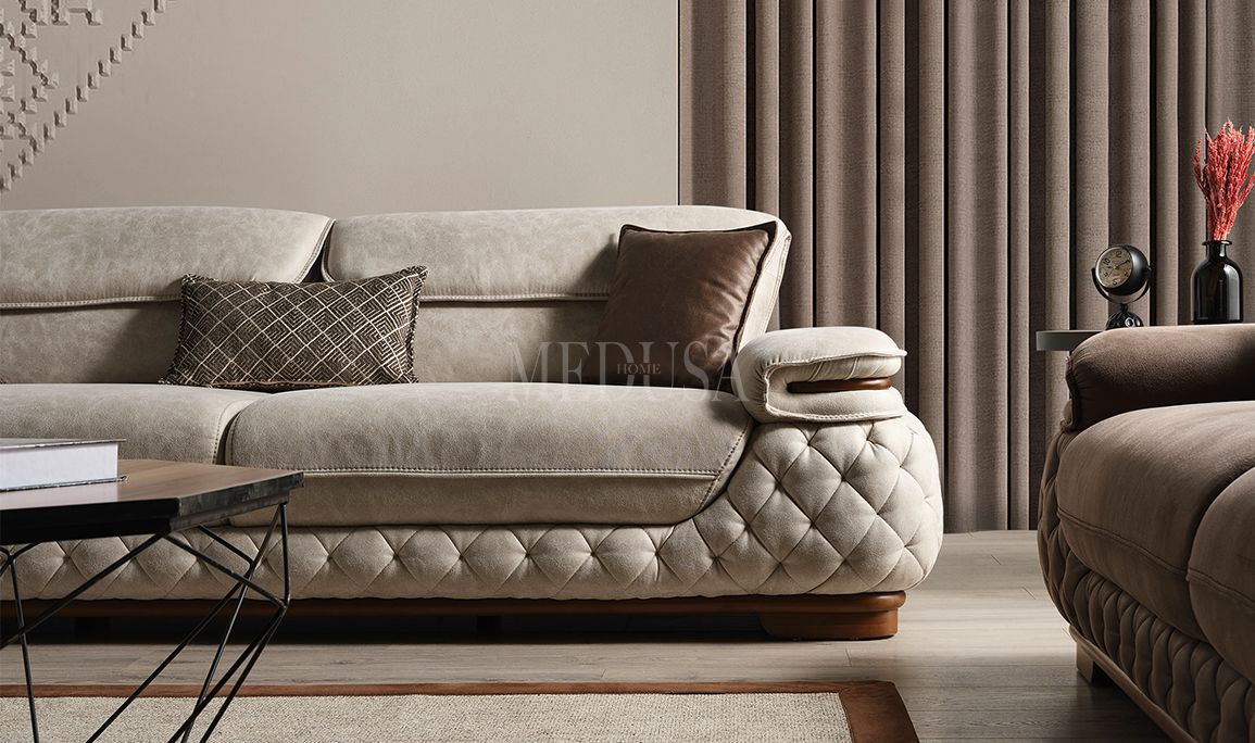 Medusa Home Mobilya - Artisan Beyaz Üçlü Koltuk