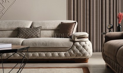 Medusa Home Mobilya - Artisan Beyaz Üçlü Koltuk