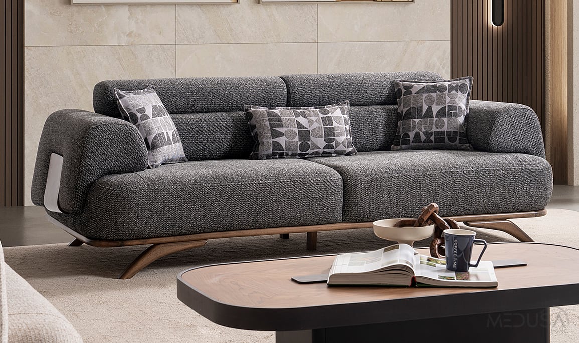Medusa Home Mobilya - Aruna Antrasit Üçlü Koltuk