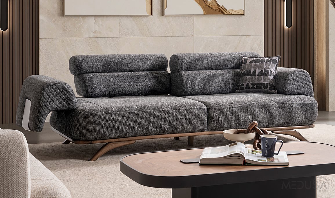 Medusa Home Mobilya - Aruna Antrasit Üçlü Koltuk