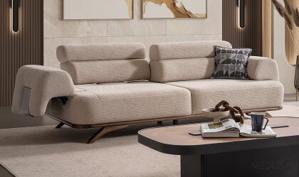 Medusa Home Mobilya - Aruna Krem Üçlü Koltuk