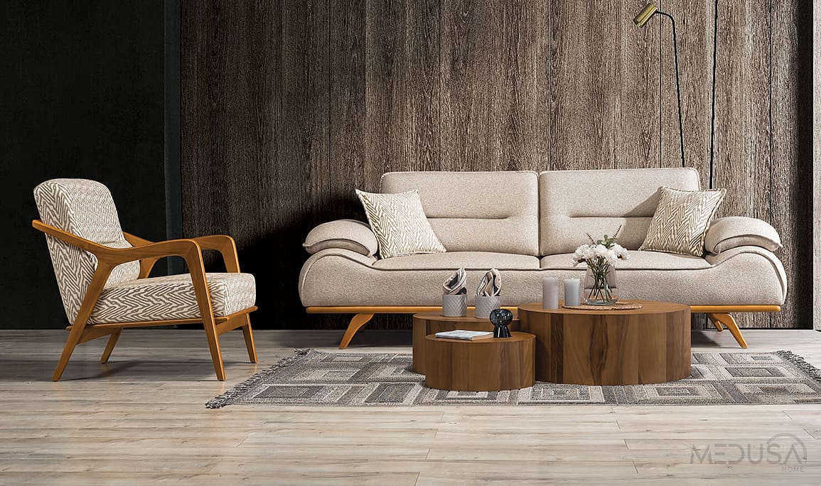 Medusa Home Mobilya - Arvos Krem Üçlü Koltuk