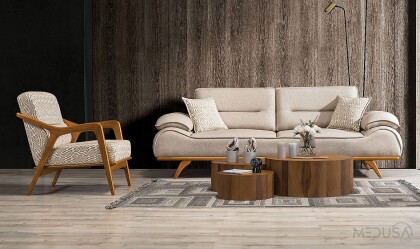 Medusa Home Mobilya - Arvos Krem Üçlü Koltuk