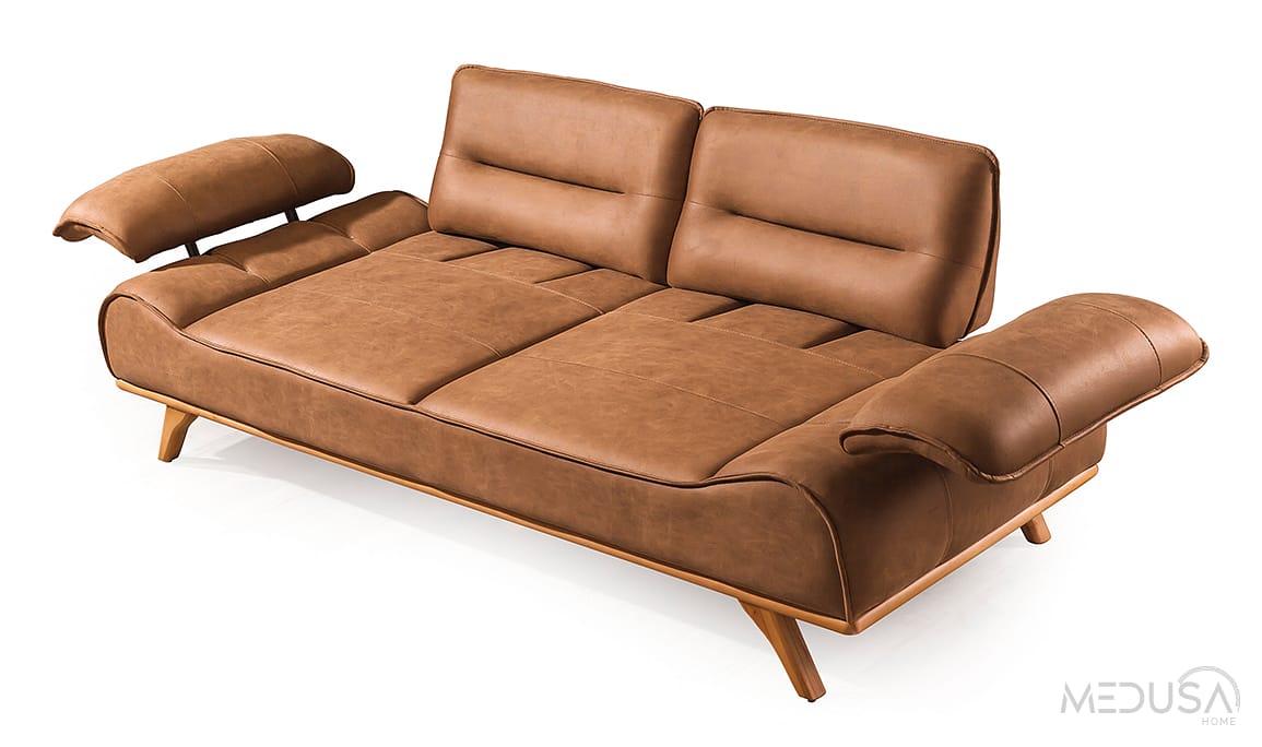 Medusa Home Mobilya - Arvos Nubuk Hardal Üçlü Koltuk