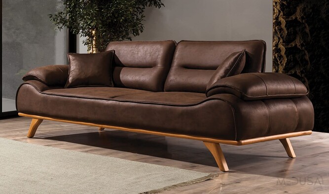 Arvos Nubuk Kahve Üçlü Koltuk | Medusa Home