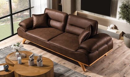 Medusa Home Mobilya - Arvos Nubuk Kahve Üçlü Koltuk