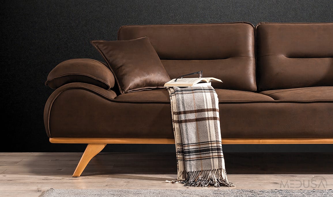 Medusa Home Mobilya - Arvos Nubuk Kahve Üçlü Koltuk