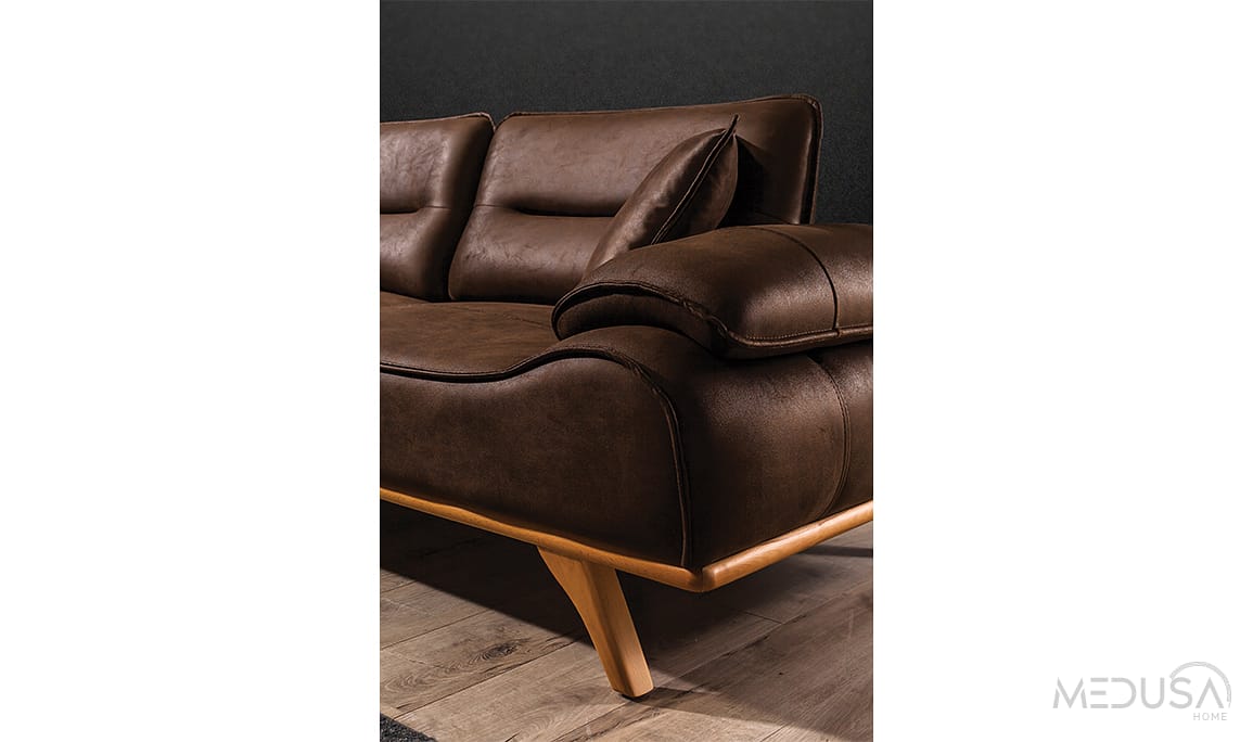 Medusa Home Mobilya - Arvos Nubuk Kahve Üçlü Koltuk