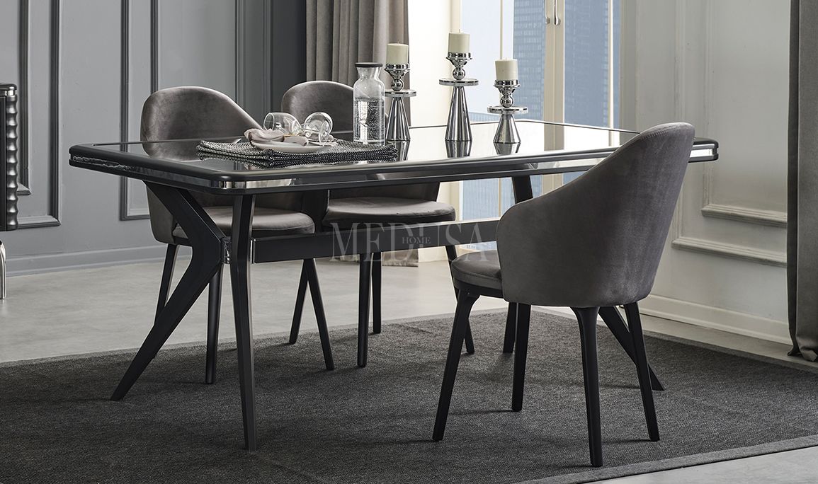 Medusa Home Mobilya - Asel Antrasit Sandalye Ahşap Ayaklı