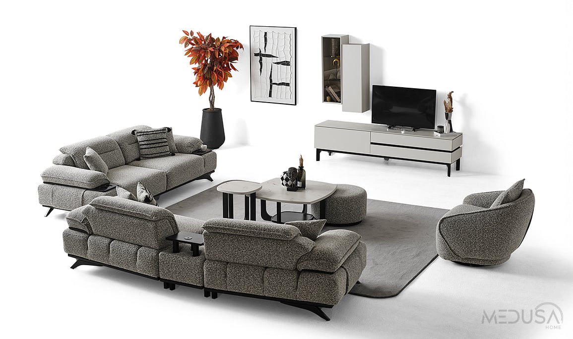 Medusa Home Mobilya - Ashley Ara Sehpalı Üçlü Koltuk