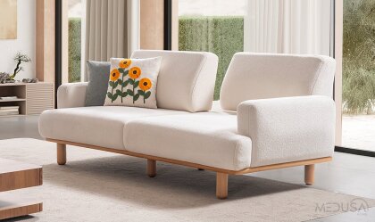 Medusa Home Mobilya - Aurea Bohem Beyaz Üçlü Koltuk