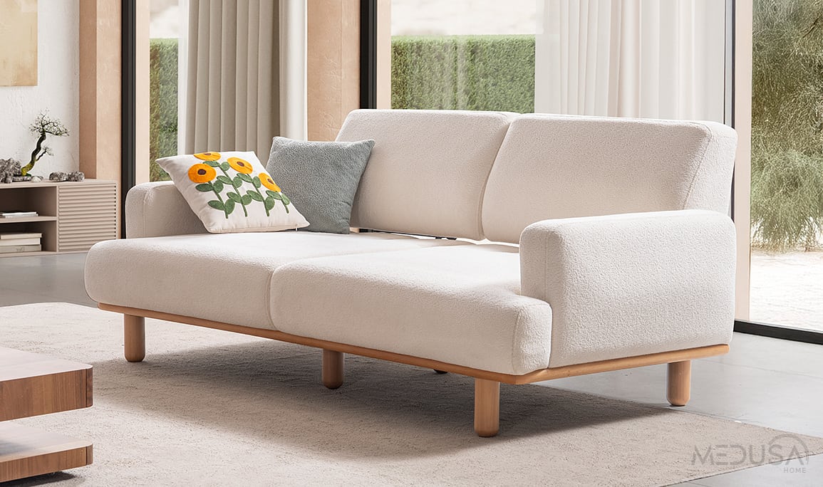 Medusa Home Mobilya - Aurea Bohem Beyaz Üçlü Koltuk