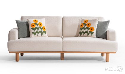 Medusa Home Mobilya - Aurea Bohem Beyaz Üçlü Koltuk