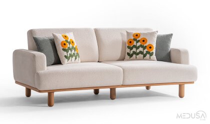 Medusa Home Mobilya - Aurea Bohem Beyaz Üçlü Koltuk