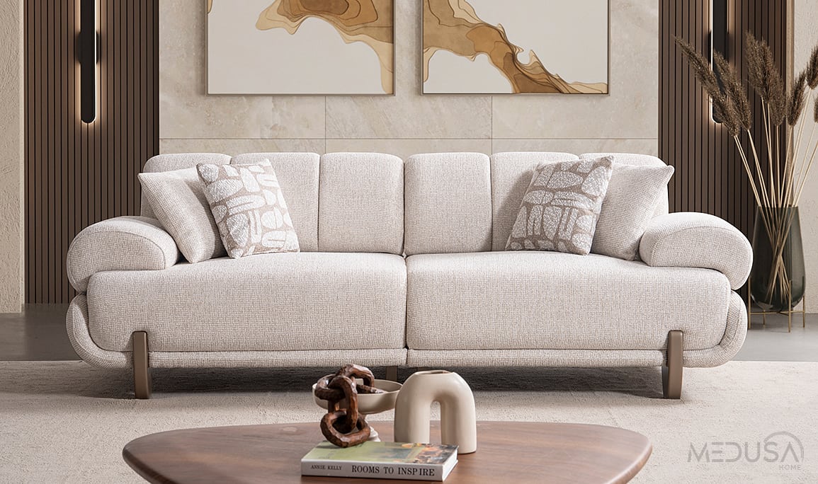 Medusa Home Mobilya - Auren Beyaz Üçlü Koltuk Medusa Home Mobilya - Auren Beyaz Üçlü Koltuk