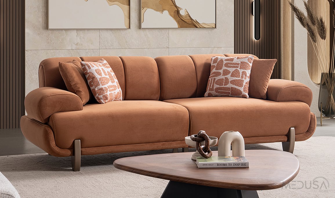 Medusa Home Mobilya - Auren Kiremit Üçlü Koltuk