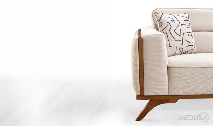 Medusa Home Mobilya - Aurex Beyaz Üçlü Koltuk