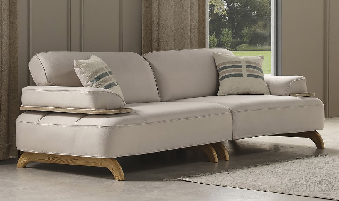 Medusa Home Mobilya - Banco Spring Ekru Üçlü Koltuk