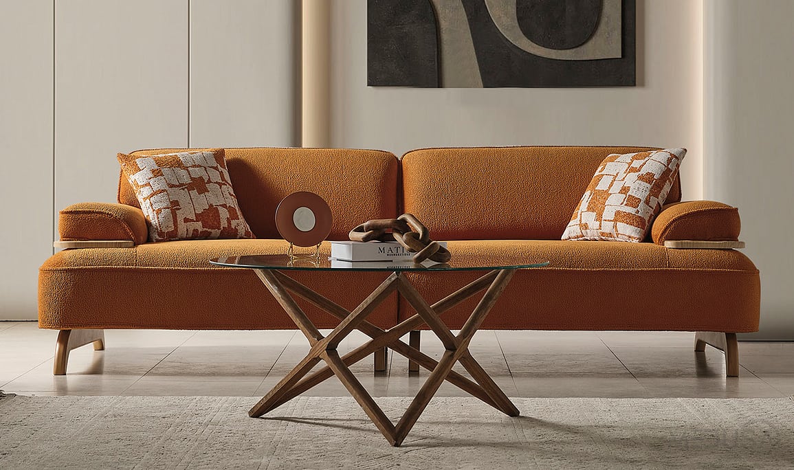 Medusa Home Mobilya - Banco Sunset Hardal Üçlü Koltuk