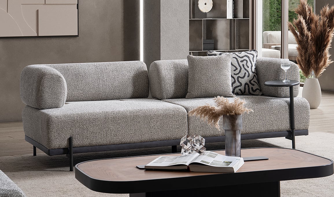 Medusa Home Mobilya - Belinda Üçlü Koltuk - İlave Kollu Sehpalı