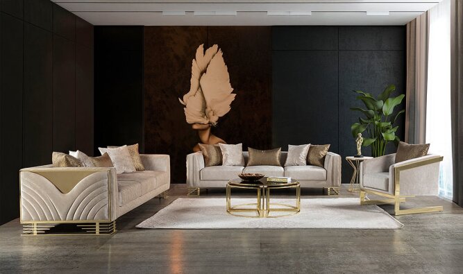 Medusa Home Mobilya - Bella Gold Koltuk Takımı - Luxury Koltuk Takımları