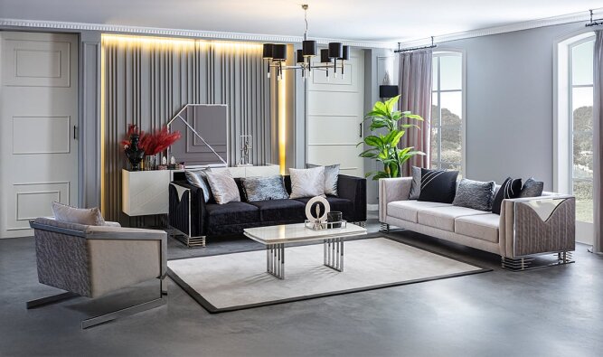 Medusa Home Mobilya - Bella Gümüş Koltuk Takımı - Luxury Koltuk Takımları