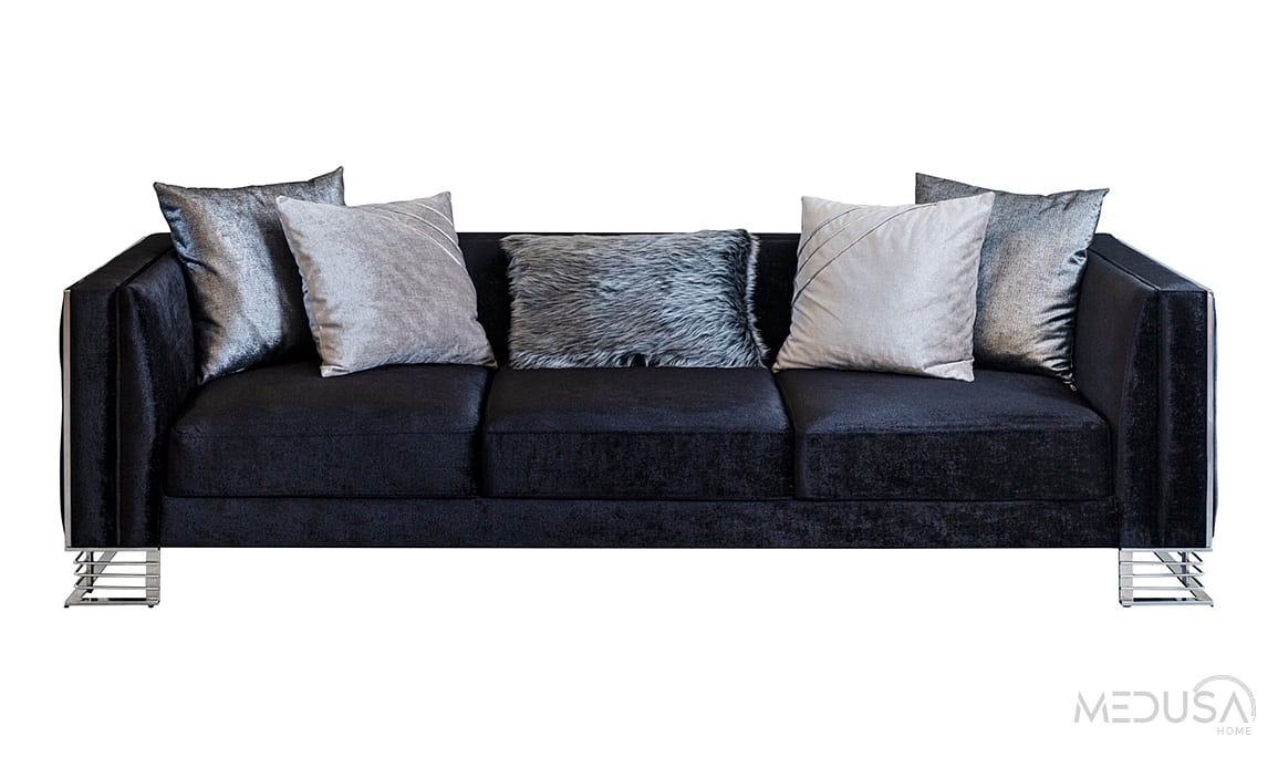 Medusa Home Mobilya - Bella Gümüş Üçlü Koltuk Antrasit