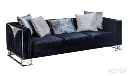 Medusa Home Mobilya - Bella Gümüş Üçlü Koltuk Antrasit