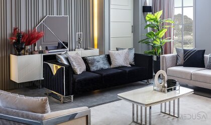 Medusa Home Mobilya - Bella Gümüş Üçlü Koltuk Antrasit